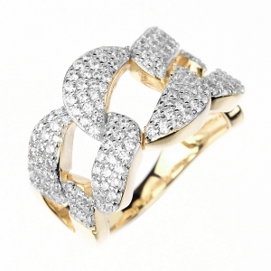 Anillo premium, eslabones pavee con movimiento, amarillo, frente blanco