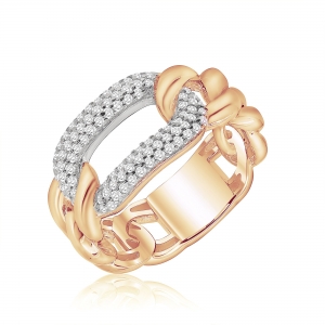 Anillo linea premium, eslabonado, con ovalo pavee en el centro, rosado con frente blanco