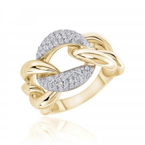 Anillo linea premium, eslabones, centro pavee, movimiento, amarillo con frente blanco