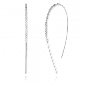 Par aros linea premium, pasantes alargados, fila de piedras , blanco