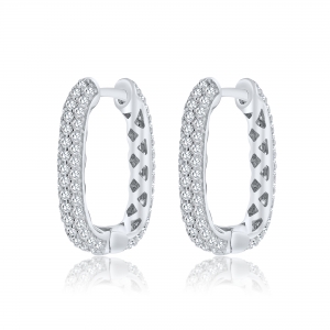 Par aros linea premium, argollas, ovaladas, pavee ambos lados. Largo aprox 2 cm