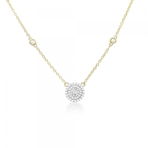 Conjunto linea premium, circulo pavee , con piedras en cadena, amarillo 