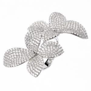 Anillo doble flor linea premium, pavee, blanco, grande