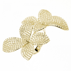 Anillo doble flor linea premium, pavee, amarillo, grande