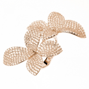 Anillo doble flor linea premium, pavee, rosado