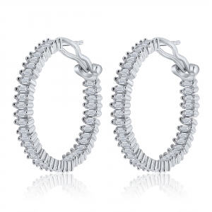 Par aros linea premium, argollas con piedras baguettes , perno y clip