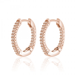 Par aros linea premium, argollas, con piedras por fuera y dentro, rosadas. Diametro interno aprox: 13 mm