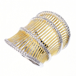 Anillo linea premium, alargado, calado, amarillo, con piedras