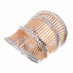 Anillo linea premium, alargado, calado, rosado, con piedras