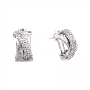 Par aros linea premium, doble, satinado, con tira pave cruzada