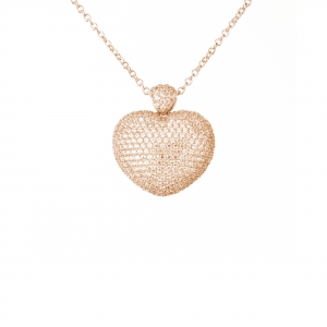 Conjunto linea premium corazon pavee, calado detras, rosado