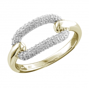 Anillo linea premium, amarillo, centro oval pavee blanco