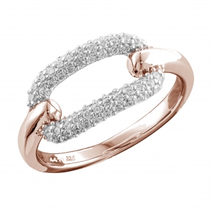Anillo linea premium, rosado, centro oval pavee blanco