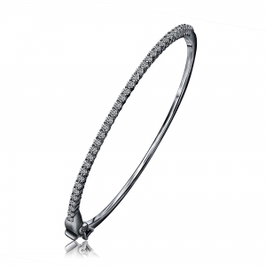 Esclava linea Premium, blanca, de piedras blancas, gruesa, con cierre cajon, rodio negro
