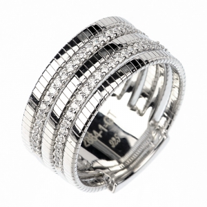 Anillo linea premium, hilo retorcido, doble fila de piedras, rodio negro