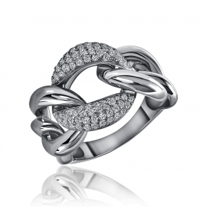 Anillo linea premium, eslabones, centro pavee, con movimiento, rodio negro