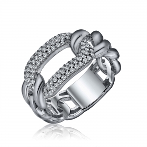 Anillo linea premium, eslabonado, con ovalo pavee en el centro, rodio negro