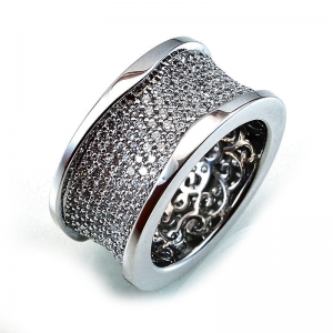 Anillo linea Premium, ancho, hundido, pavee, calado internamente, rodio negro
