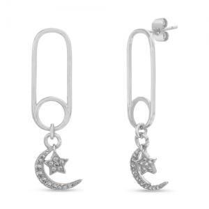 Par aros clip, con estrellita y luna con piedras