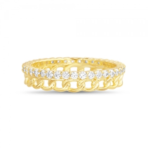 Anillo sin fin, doble, eslabonado y piedras, amarillo