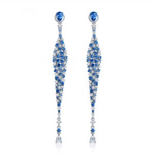 Par aros linea premium, largos, piedras azules y blancas