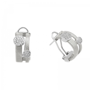 Par aros linea premium, doble hilo retorcido, con apliques redondos pavee. Cierre perno y clip.