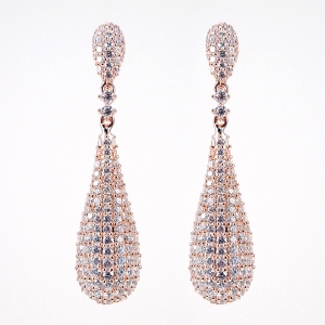 Par aros linea premium, colgantes, gota pavee, rosados