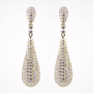Par aros linea premium, colgantes, gota pavee, amarillos