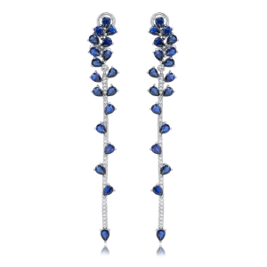 Par aros linea premium, largos, piedras azules y blancas