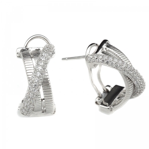 Par aros linea premium, doble hilo retorcido, con tira pavee cruzada