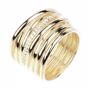 Anillo linea premium, amarillo, varias tiras, una con piedras