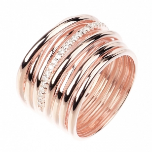 Anillo linea premium, rosado, varias tiras, una con piedras