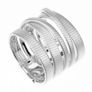 Anillo premium cinco tiras de hilo retorcido, sin piedras, blanco, satinado
