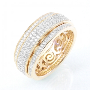 Anillo linea Premium, sin fin, pavee, doble, giratorio, amarillo con rodio blanco