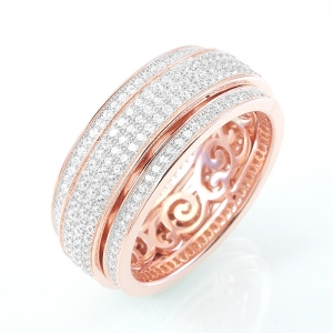 Anillo linea Premium, sin fin, pavee, doble, giratorio, rosado con rodio blanco