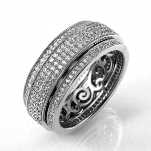 Anillo linea Premium, sin fin, pavee, doble, giratorio, rodio negro