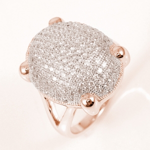 Anillo linea premium, ovalado, pavee, rosado