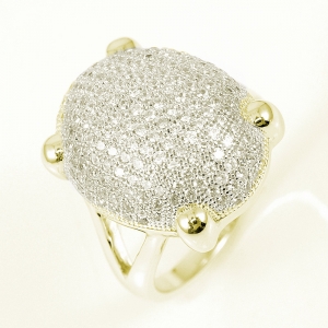 Anillo linea premium, ovalado, pavee, amarillo