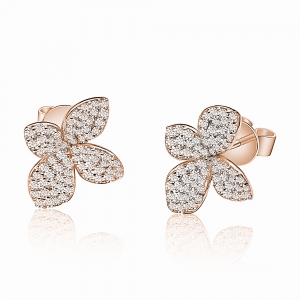 Par aros linea premium, flor pavee, rosados