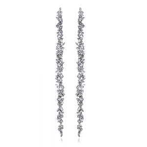 Par aros linea premium, largos, 10 cm, piedras baguettes y redondas, rodio negro