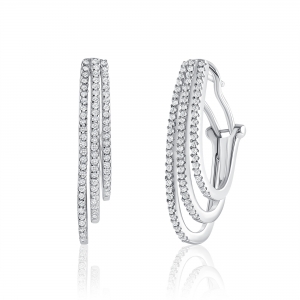 Par aros linea premium, argollas, triple, con piedras, pasante y clip