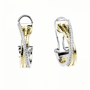 Par aros linea premium, doble tira hilo retorcido amarillo, con tira de piedra
