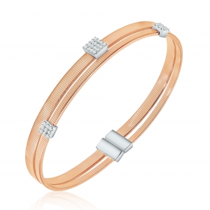 Pulsera linea premium, esclava, hilo retorcido, con apliques cuadrados, rosada