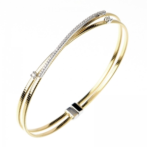 Pulsera linea premium, doble hilo retorcido, con barrita de piedras, amarilla