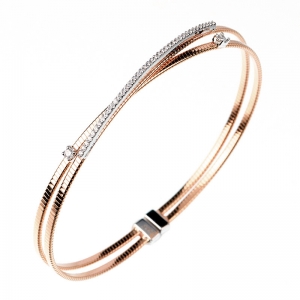 Pulsera linea premium, doble hilo retorcido, con barrita de piedras, rosada