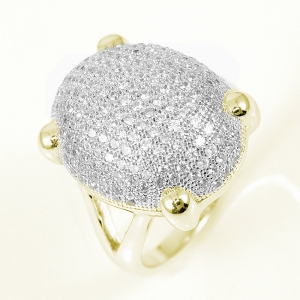 Anillo linea premium, ovalado, pavee, amarillo con rodio