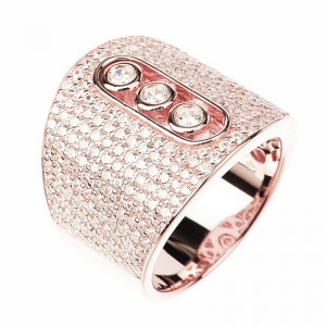 Anillo linea premium, pavee, con 3 virolas con movimiento, rosado