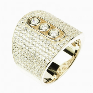 Anillo linea premium, pavee, con 3 virolas con movimiento, amarillo