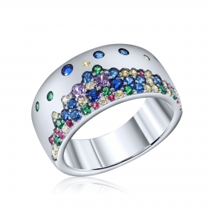 Anillo linea premium, piedras multicolor