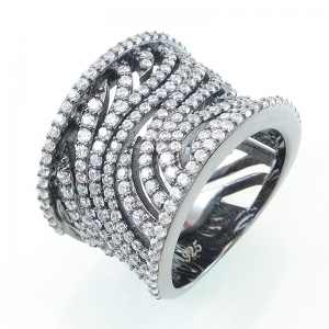 Anillo linea premium, ancho, calado, rodio negro